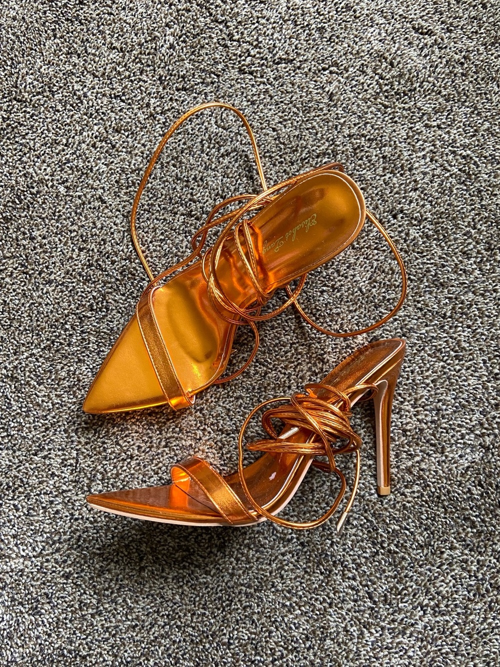 Elisabet Tang Metallic Orange Strappy Heels Size 8
